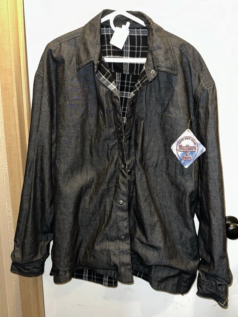 NWT Vintage Marlboro Reversible Plaid / Black Jacket Sz XL